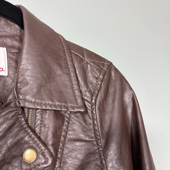 Bongo Brown Vegan Leather Quilted Accent Moto Jacket - Size Small - Junior Biker - Picture 2 of 8